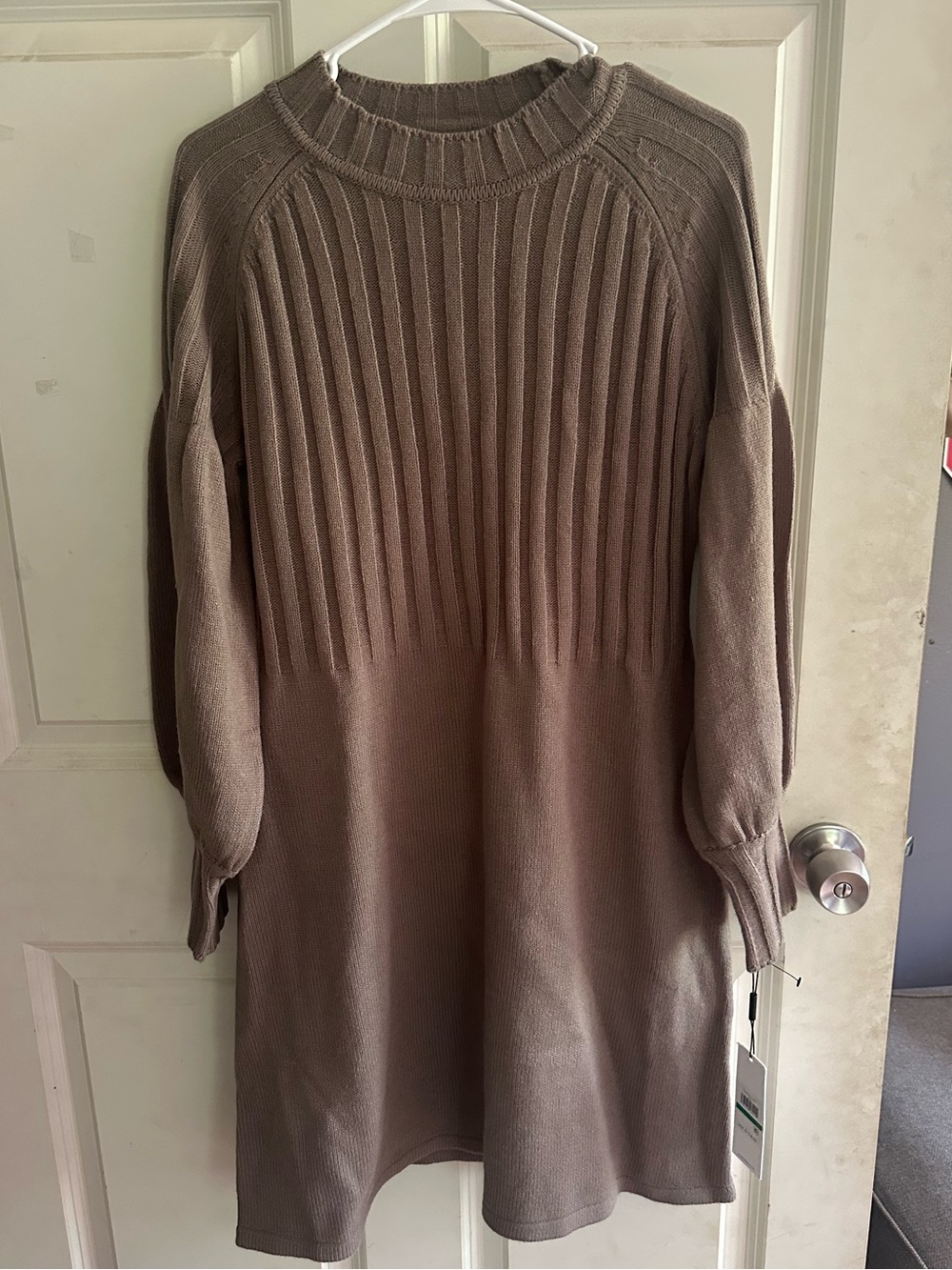 Calvin Klein Taupe Ribbed Crew Neck Sweater Dress